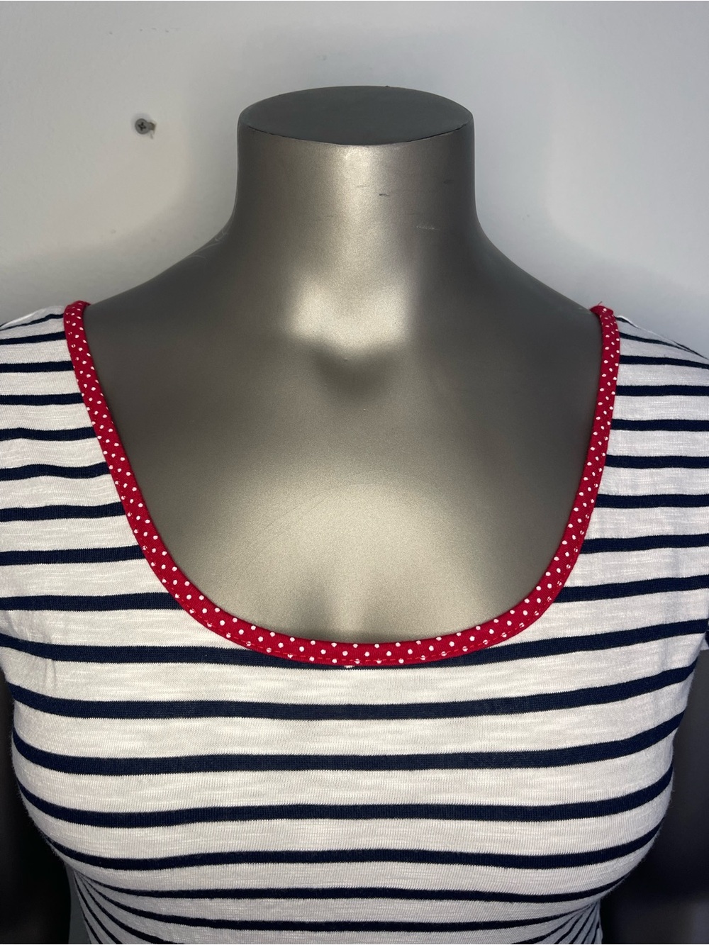 delias‎ M Striped Baby Tee Red Polka Dot Bows Sailor Y2K Round Neck - Picture 6 of 8